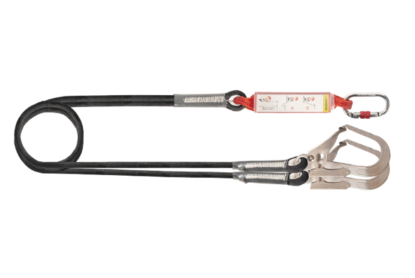 Double hook lanyard with energy absorbing